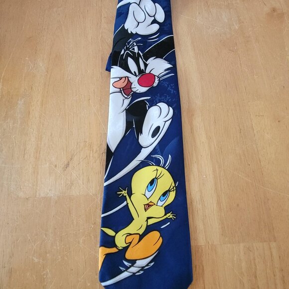 Looney Tunes Mania Sylvester Tweety Bird Navy Blue Polyester Novelty Necktie - Picture 1 of 5